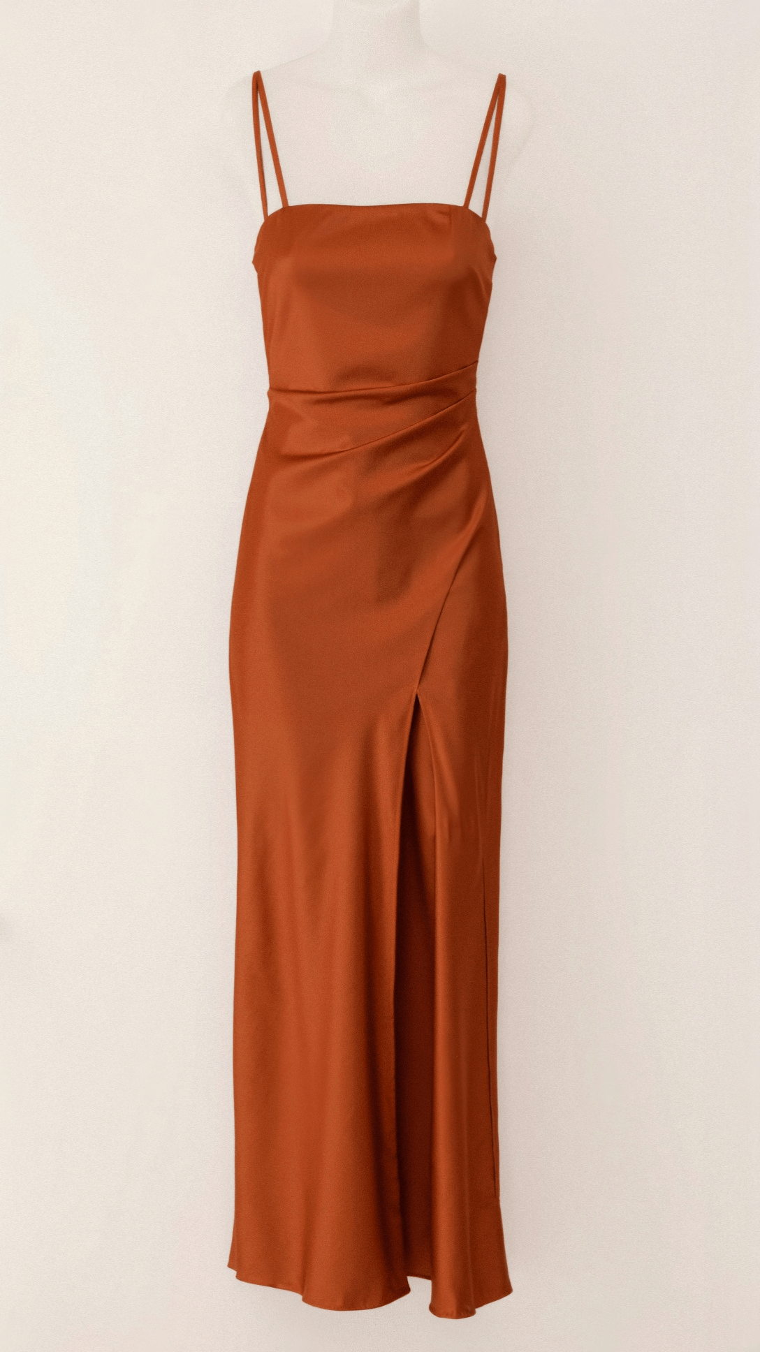 Isadora | Satin-Look Evening Dress with High Slit, Spaghetti Straps and Flowing Skirt