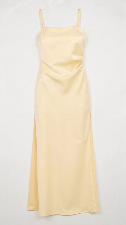 Isadora | Satin-Look Evening Dress with High Slit, Spaghetti Straps and Flowing Skirt