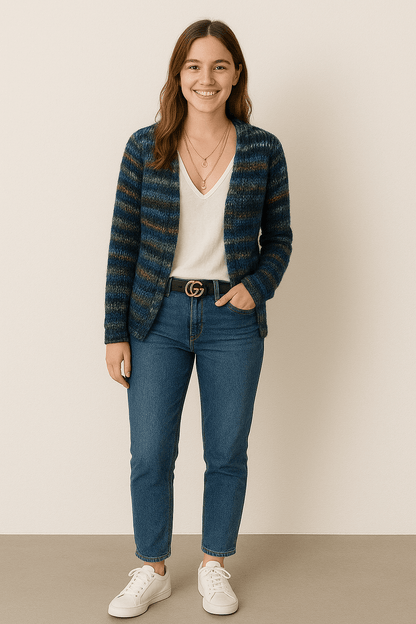Maribel | Knitted Cardigan with Multicolor Stripes and V-Neck