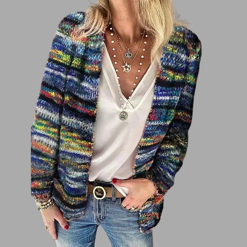Maribel | Knitted Cardigan with Multicolor Stripes and V-Neck