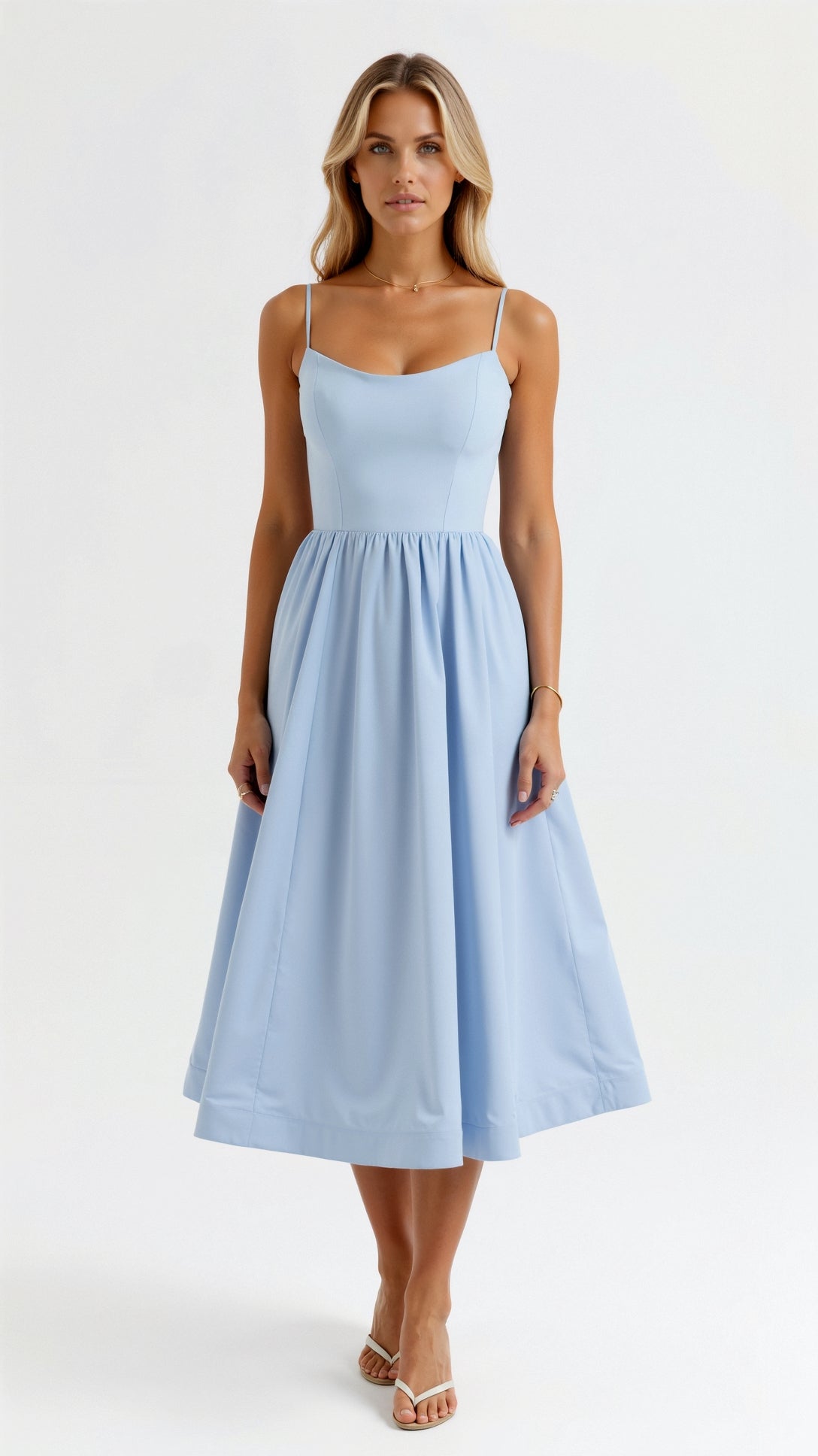 Eliane | Sleeveless Midi Dress with Spaghetti Straps and Sweetheart Neckline