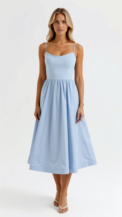 Eliane | Sleeveless Midi Dress with Spaghetti Straps and Sweetheart Neckline