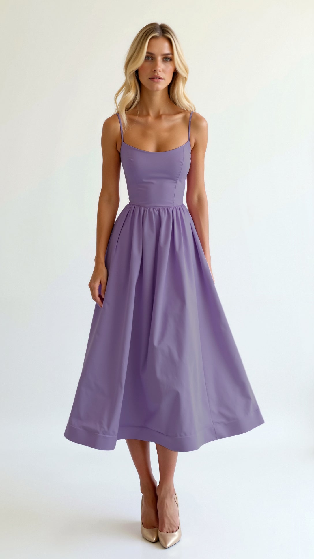 Eliane | Sleeveless Midi Dress with Spaghetti Straps and Sweetheart Neckline