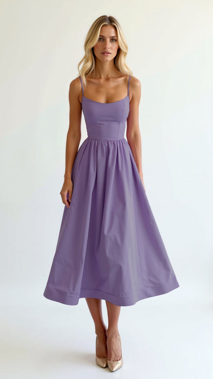 Eliane | Sleeveless Midi Dress with Spaghetti Straps and Sweetheart Neckline