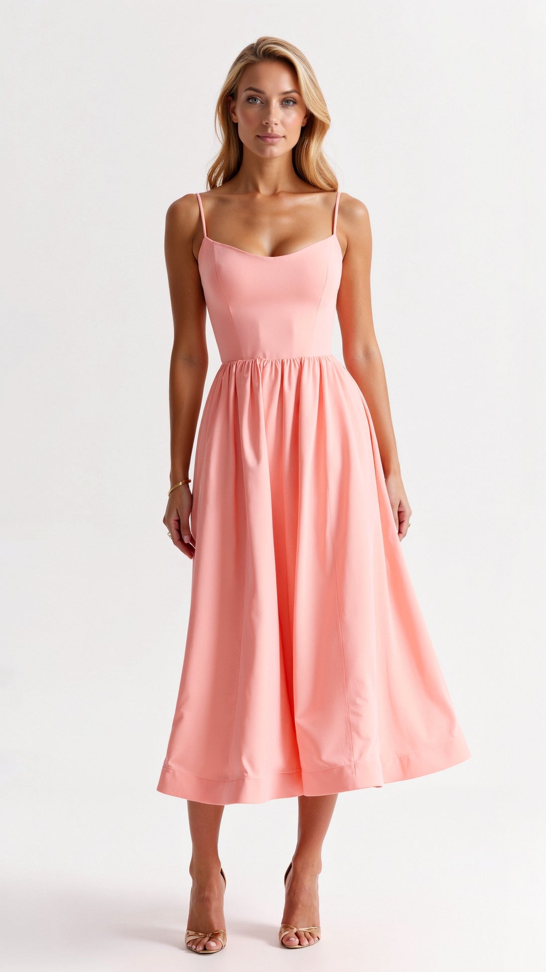 Eliane | Sleeveless Midi Dress with Spaghetti Straps and Sweetheart Neckline