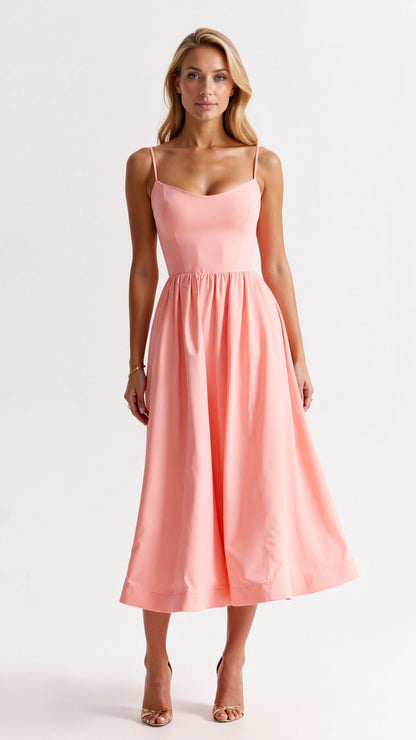 Eliane | Sleeveless Midi Dress with Spaghetti Straps and Sweetheart Neckline