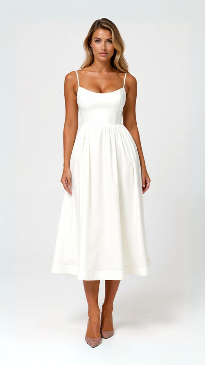 Eliane | Sleeveless Midi Dress with Spaghetti Straps and Sweetheart Neckline